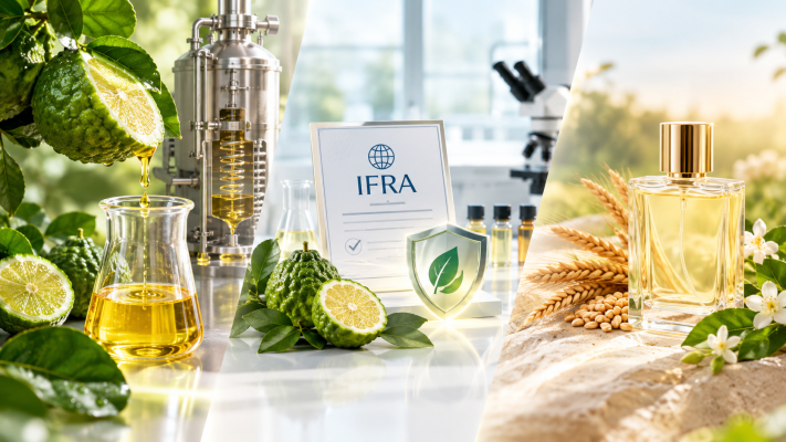 Quy trình chiết xuất tinh dầu cam Bergamot đạt chứng nhận an toàn IFRA kết hợp cồn lúa mì hữu cơ cho nước hoa.
